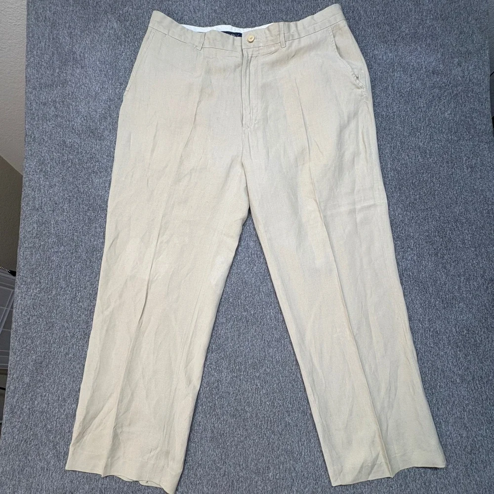Polo Ralph Lauren Mens 36x27.5 Beige Linen Silk Blend Flat‎ Front Trousers Pants